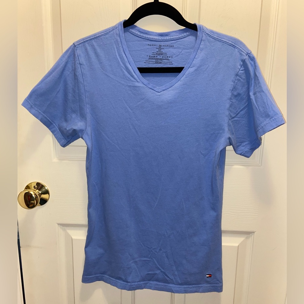 Tommy Hilfiger Men's Light Blue V-Neck Tee
